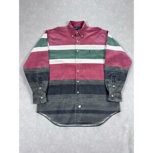 Vintage Polo Ralph Lauren Colorblock Button Up Webb Tide Fade Striped Size Large